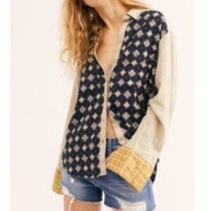 We The Free Navy and Beige Button Down Shirt